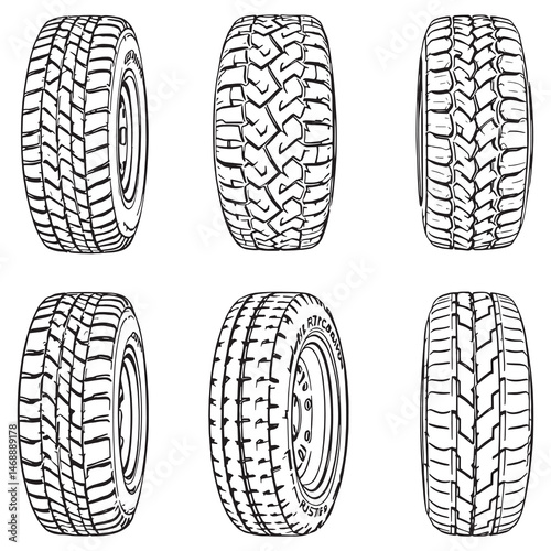 creative line art design of tire for transportation concept