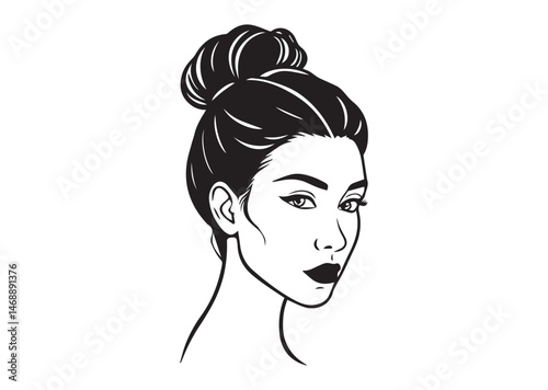 Beauty Woman in messy bun Silhouette Vector