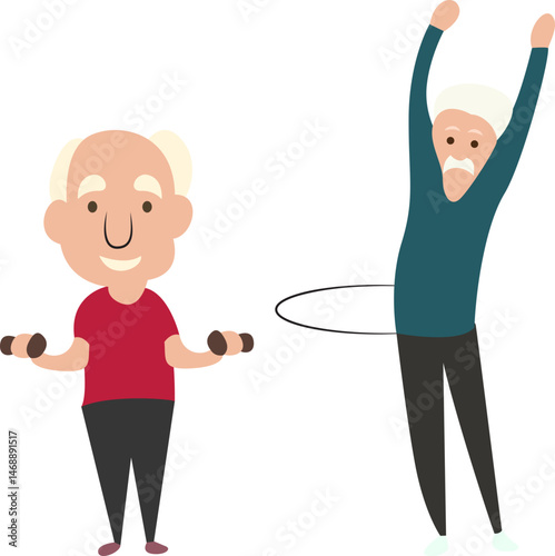 Senior Men Exercise Routine Illustration