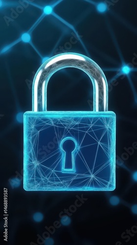 A luminous padlock represents digital security and network connectivity.