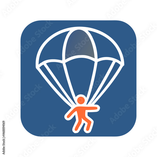 Person parachuting against blue background