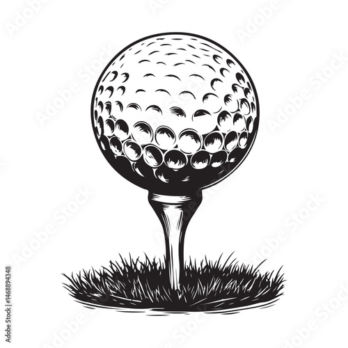 Golf Ball Ground Image vector. Close Up View of Golf Ball on Tee Image vector on white background.