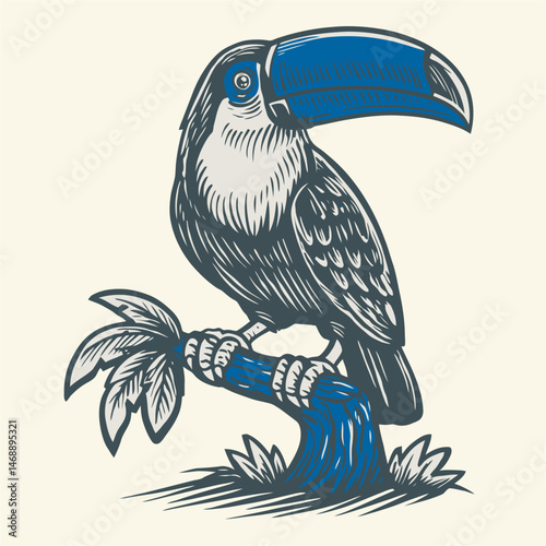 Hand-Drawn Illustration of a Colorful Toucan Perched on a Branch