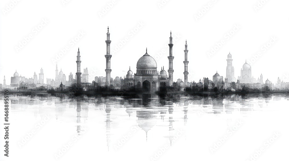 Fototapeta premium Mosque cityscape reflection