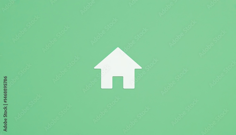 Simple white house icon on a pastel green background creating a minimalist and clean aesthetic look Simple white house icon on a pastel green background creating a minimalist and clean aesthetic look