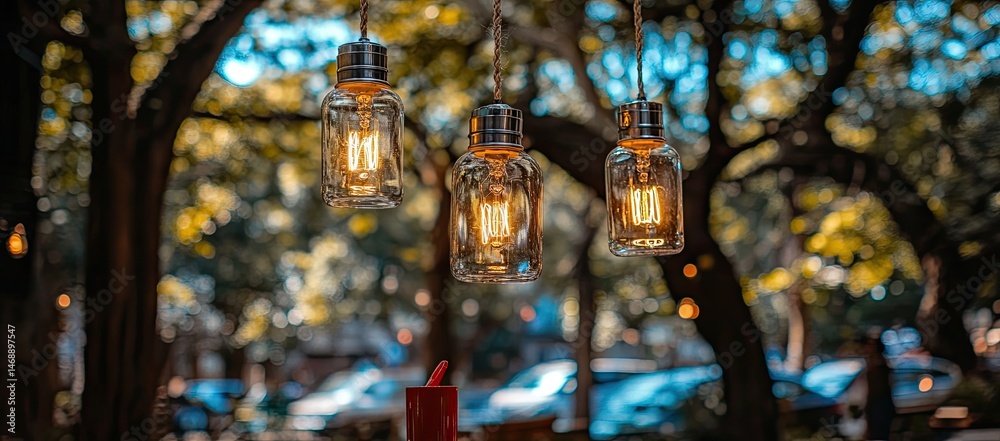 Obraz premium Outdoor Pendant Lamps Illuminated by Warm Light
