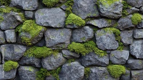 Weathered Brick Wall with Moss and Texture for Background Design photo