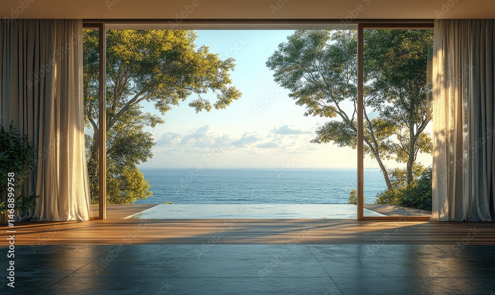 Fototapeta premium Tranquil interior view showcasing ocean panorama.