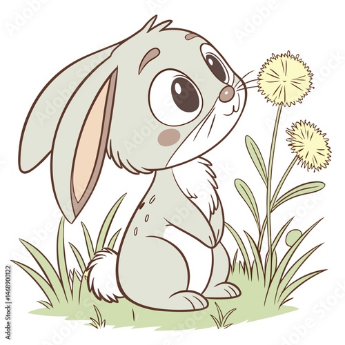 Adorable Baby Bunny Sitting Cheerfully with Floppy Ears Adobe Illustrator Artwork