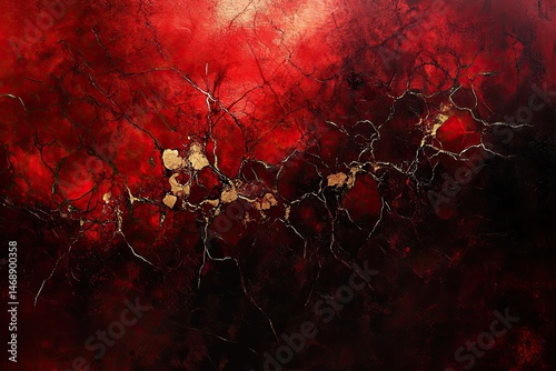 Abstract Red and Gold Cracks photo