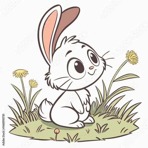 Adorable Baby Bunny Sitting Cheerfully with Floppy Ears Adobe Illustrator Artwork