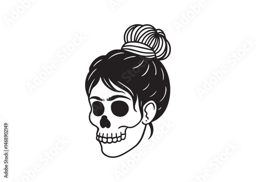 Messy Bun Girl Skull Silhouette Vector