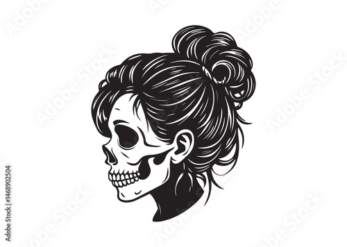 Messy Bun Girl Skull Silhouette Vector