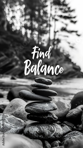 Tranquil zen balance of stacked stones and pebbles in water or on a beach evokes nature's harmony and relaxation