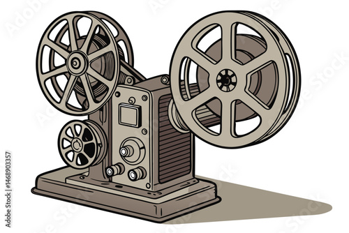147 old movie projector, vintage, mechanical, film reels, wood and metal, detailed, high resolution, 8K