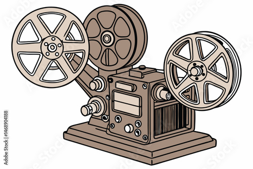 147 old movie projector, vintage, mechanical, film reels, wood and metal, detailed, high resolution, 8K