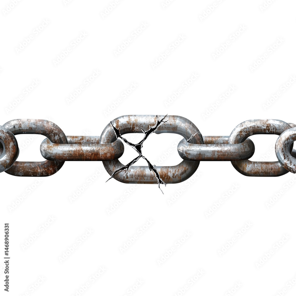 Fototapeta premium Rusty Metal Chain with Broken Link – Symbol of Weakness, Failure, or Breaking Free