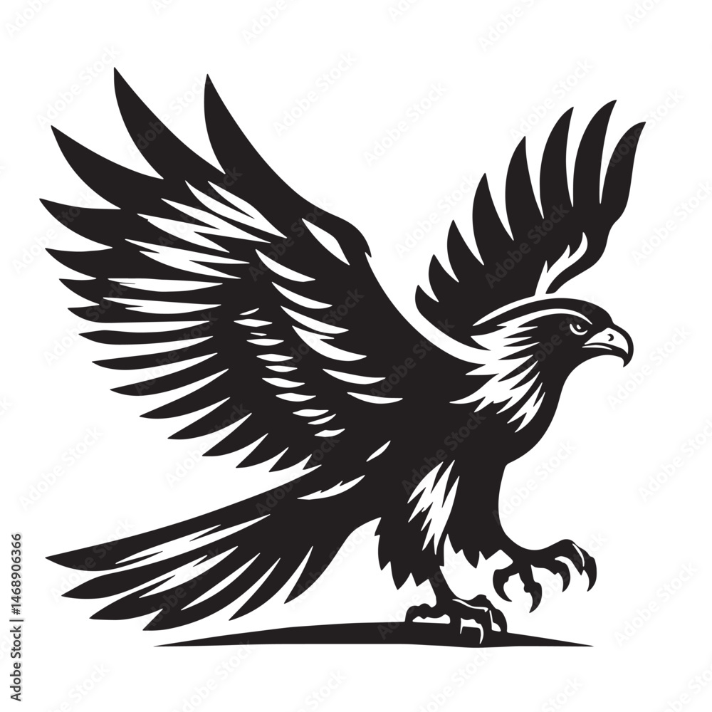 Hawk Silhouette line art vector illustration on white background Hawk Silhouette line art vector illustration on white background