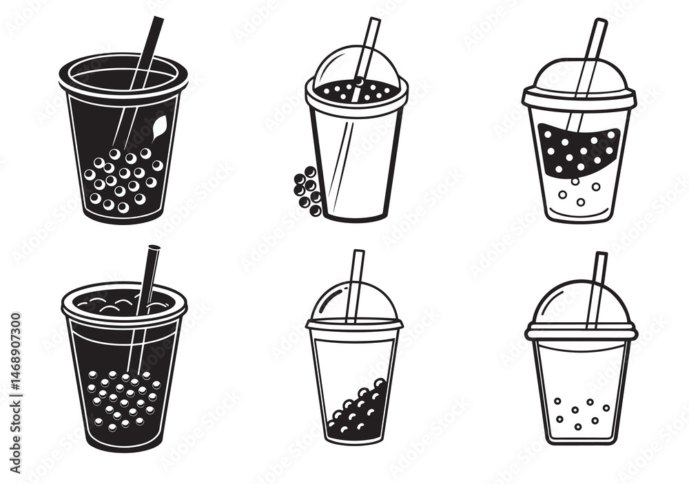 Bubble Tea Silhouette Vector Set Bubble Tea Silhouette Vector Set