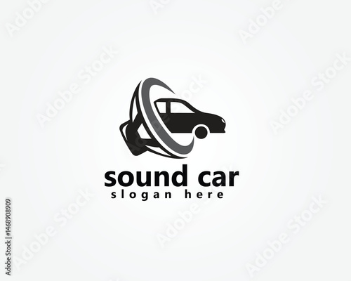 sound car logo, car is coming out of the speaker logo design template