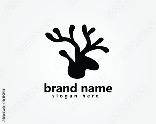 corals logo, black coral that looks like a deer head with horns, logo design template
