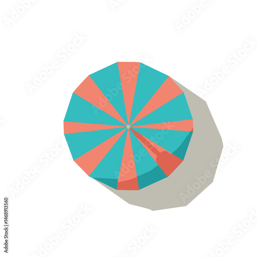 Colorful beach umbrella illustration with stripes without background