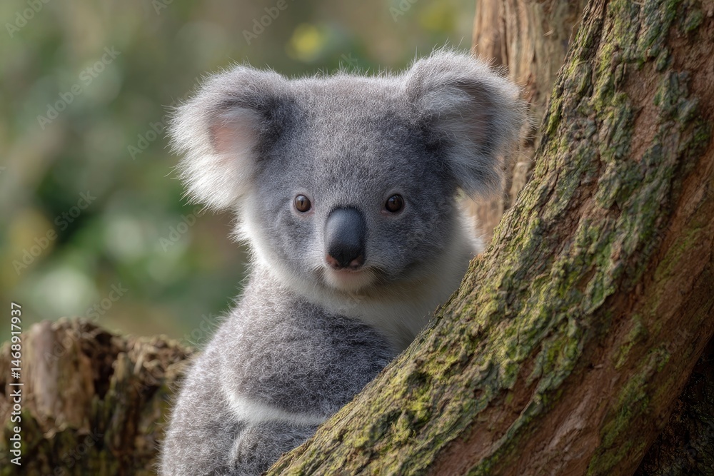 Fototapeta premium Adorable Koala Cub: Serene Portrait in Natural Habitat