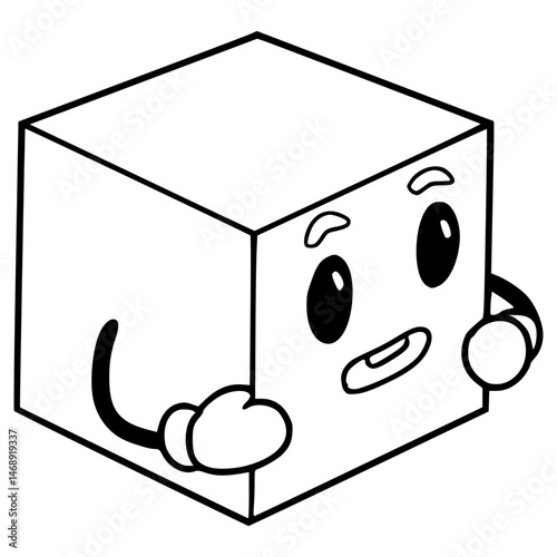 cube character illustration hand drawn outline vector