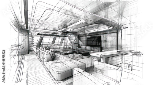 Interior design sketch of a luxury yacht