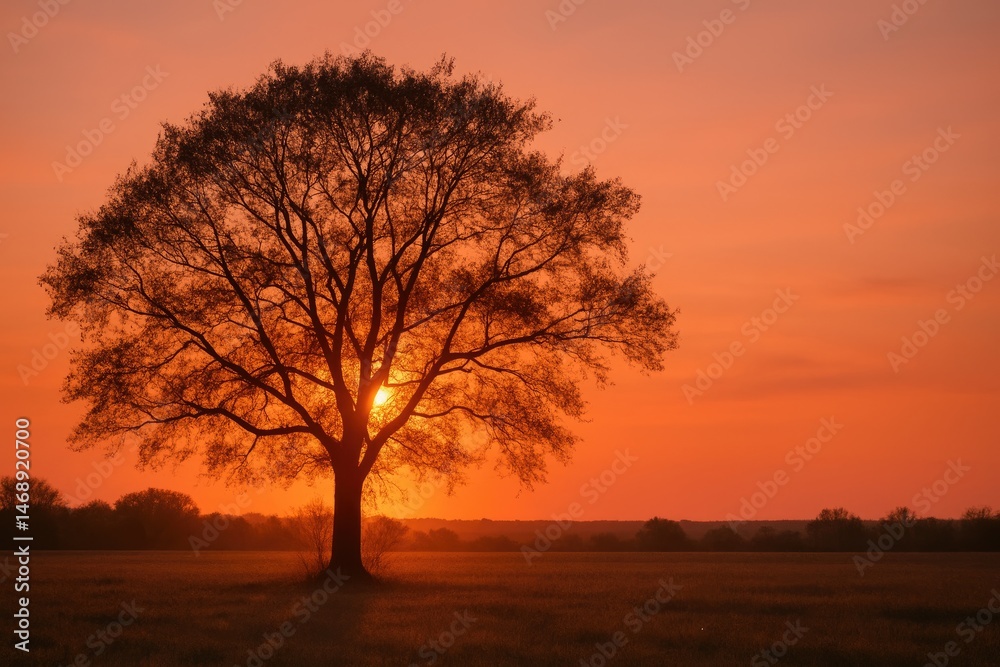 Majestic Silhouette of a Tree Against a Stunning Sunset Sky Majestic Silhouette of a Tree Against a Stunning Sunset Sky