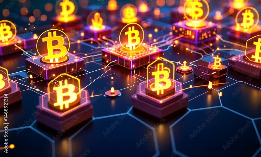 Illuminated Bitcoin Network: Cryptocurrency Blockchain Technology