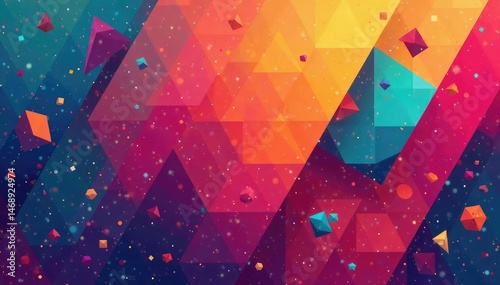 Abstract geometric shapes create a dynamic, colorful background pattern , geometric, vibrant