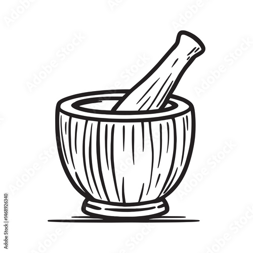 Minimalist pestle and mortar line drawing for chefs