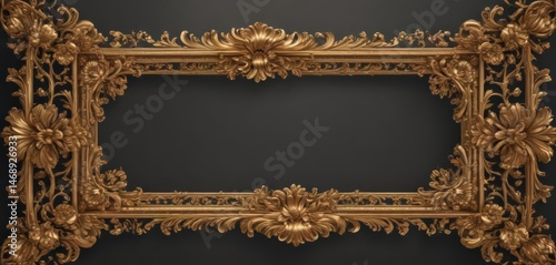Gold vintage floral frame, classic scrollwork, intricate details , metalwork, luxury