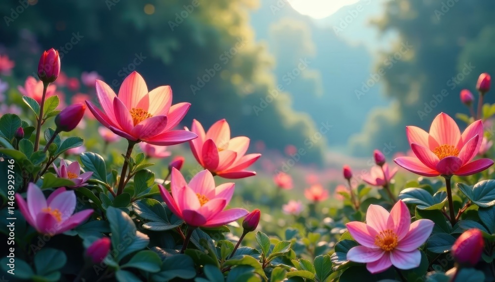 Soft light bathes otherworldly flowers, creating a luminous, dreamlike landscape , radiant, botanical Soft light bathes otherworldly flowers, creating a luminous, dreamlike landscape , radiant, botanical