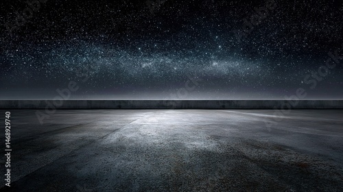 Dark Concrete Floor Under Starry Night Sky with Urban Atmosphere