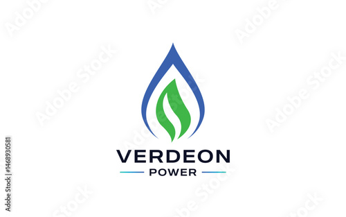 Abstract Energy Logo with Green Leaf for Eco Brand
