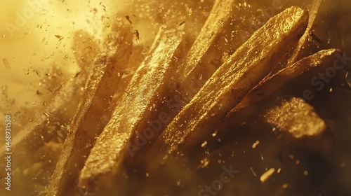 Golden Crispy French Fries on a Warm Background with Texture Accents