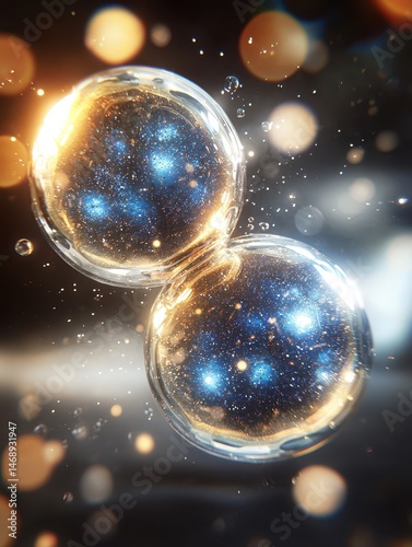 Glowing Spheres with Cosmic Elements and Soft Bokeh Background
