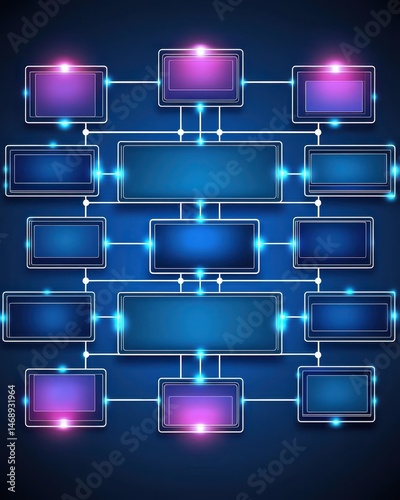 Modern Abstract Flowchart Design with Glowing Connections and Boxes