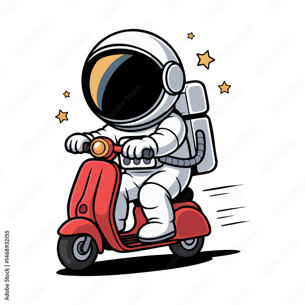 Fototapeta premium cartoon character astronaut riding a scooter