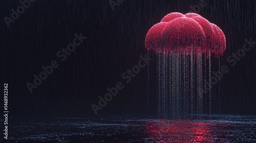 Vibrant Abstract Cloud with Rain Droplets in Dark Environment