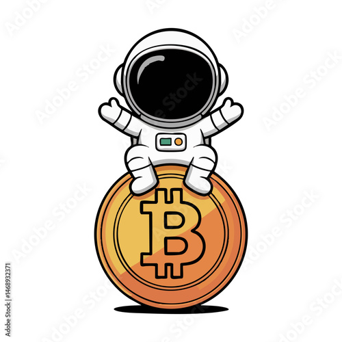cartoon character astronaut sitting on bitcoin
