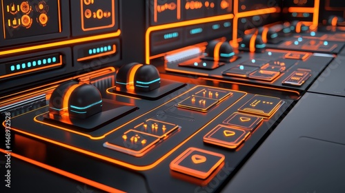 Futuristic Control Panel with Neon Orange and Blue Elements