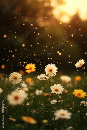 Beautiful Wildflowers Blooming Under Warm Sunlight in Soft Focus