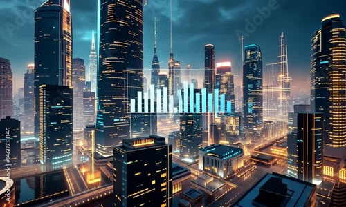 Futuristic Cityscape with Dynamic Data Overlay