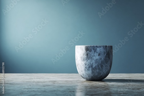 Modern, gray stone bowl on a concrete surface.