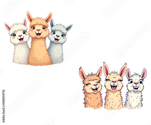 Vsai group of happy llamas smiling together