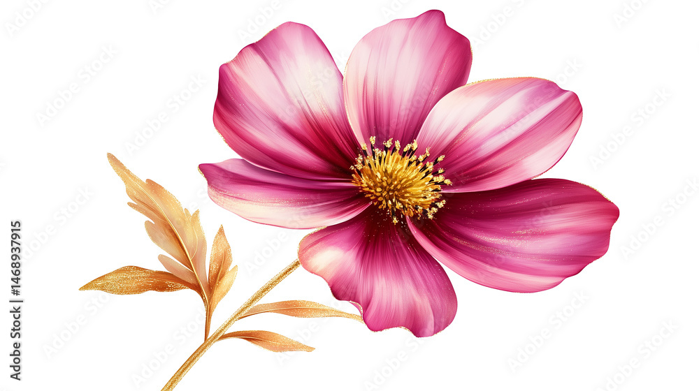 Vibrant Pink Cosmos Flower with Golden Glitter Accents and Detailed Petals Vibrant Pink Cosmos Flower with Golden Glitter Accents and Detailed Petals
