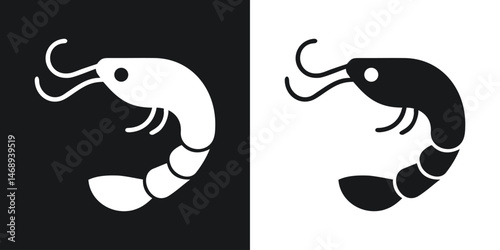 Simple and stylish shrimp illustration showing black and white iconography for design elements